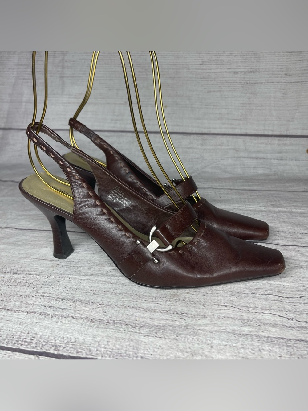 Worthington Women’s 7 Brown Leather Pointed Toe Sling Back Shoes